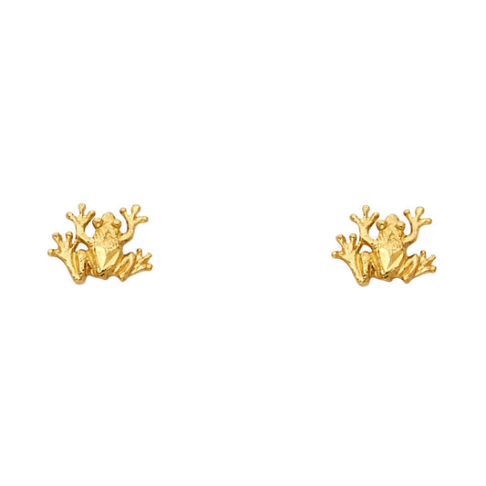 14k Yellow Gold Cute Tree Frog Stud Animal Textured Amphibian Nature Earrings