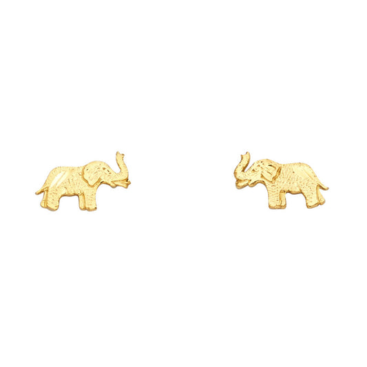 14k Yellow Gold Cute Elephant Stud High Polish Jungle Animal Earrings