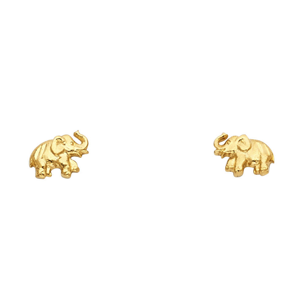 14k Yellow Gold Cute High Polish Elephant Stud Animal Safari Nature Earrings