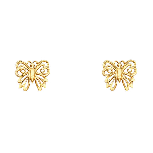 14k Yellow Gold Cute Filigree Swirl Butterfly Stud Cutout Wing Nature Earrings