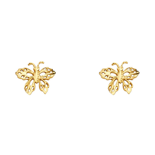 14k Yellow Gold Cutout Butterfly Stud Insect Bug Animal Garden Nature Earrings