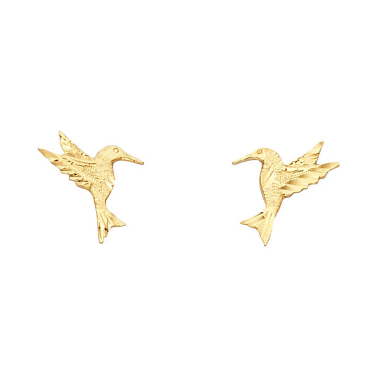 14k Yellow Gold Flying Hummingbird Stud Animal Bird Garden Pollinator Earrings