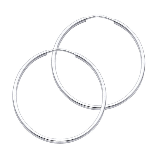 14k White Gold Classic Modern Hoop Simple Plain High Polish Earrings