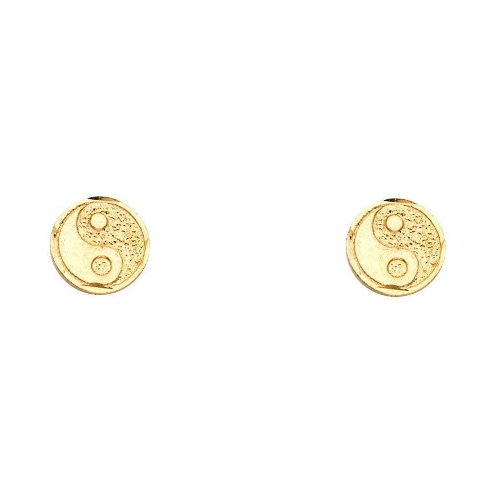 14k Yellow Gold Satin Finish Yin Yang Stud Harmony Peace Circle Zen Earrings