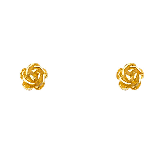 14k Yellow Gold Classic Rose Bud Stud Flower Nature Love Earrings