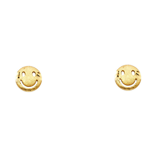 14k Yellow Gold Cutout Happy Face Stud Smile Happiness Cute Earrings