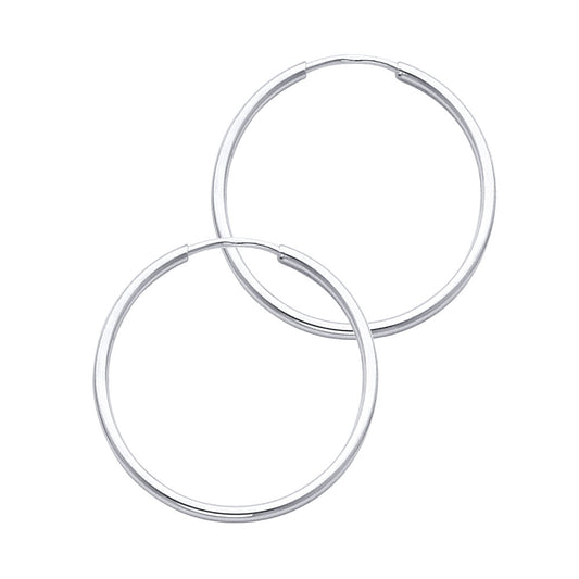 14k White Gold Simple High Polish Hoop Classic Traditional Plain Earrings