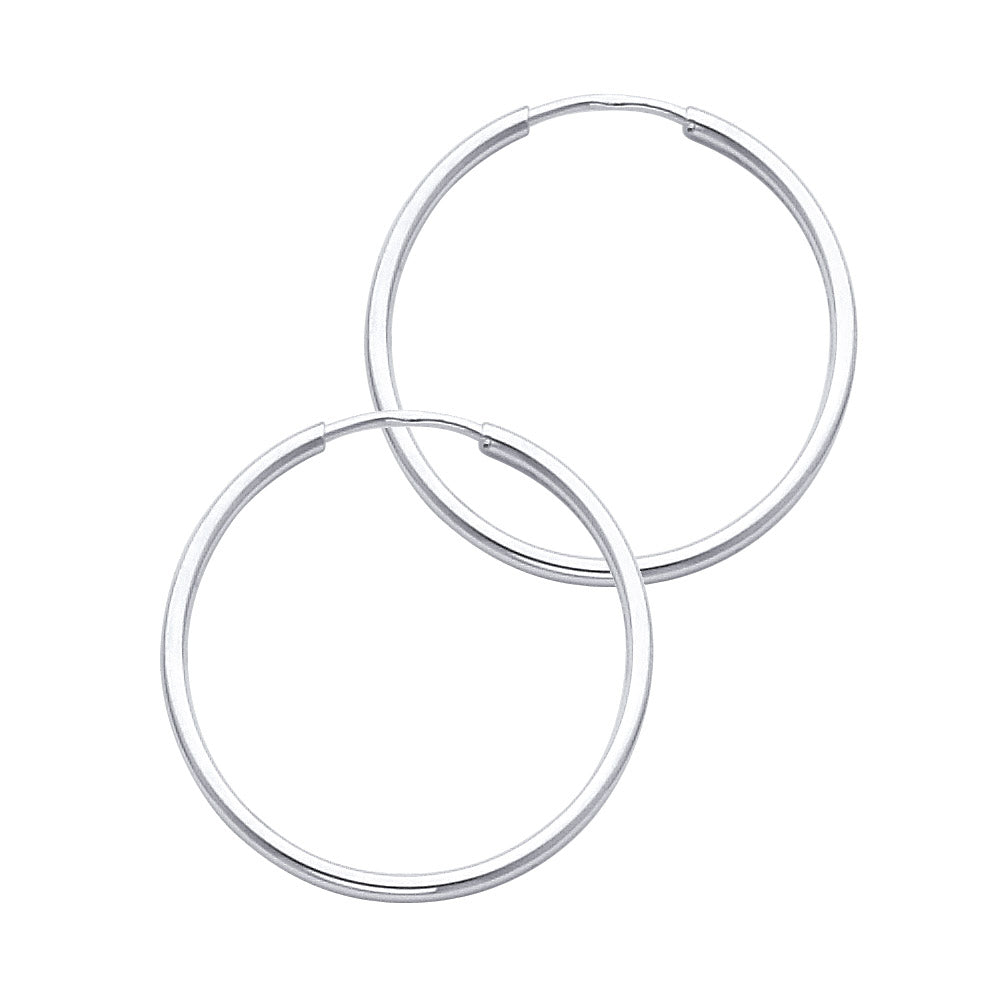 14k White Gold Simple High Polish Hoop Classic Traditional Plain Earrings