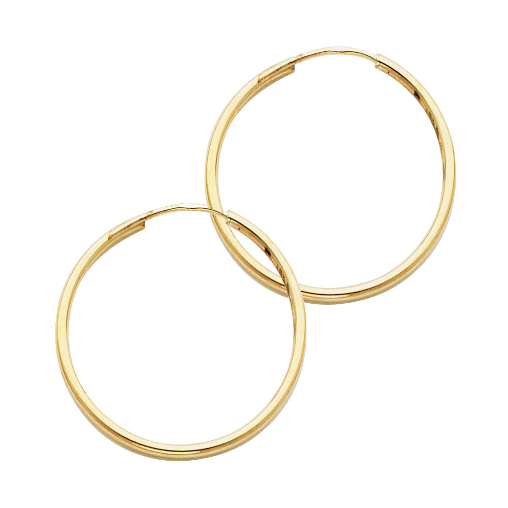 14k Yellow Gold Simple Hoop High Polish Classic Traditional Earrings