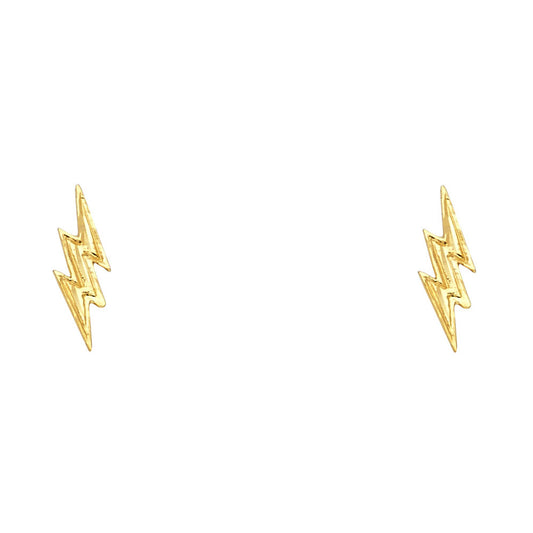 14k Yellow Gold Lightning Bolt Stud Thunder Electric Funky Earrings