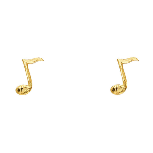 14k Yellow Gold Music Note Stud Musical Symbol Melody Earrings