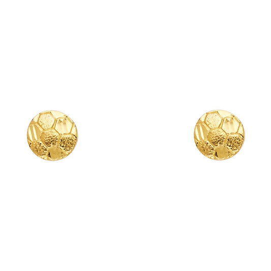 14k Yellow Gold Soccer Ball Stud Round Sports Ball Style Earrings