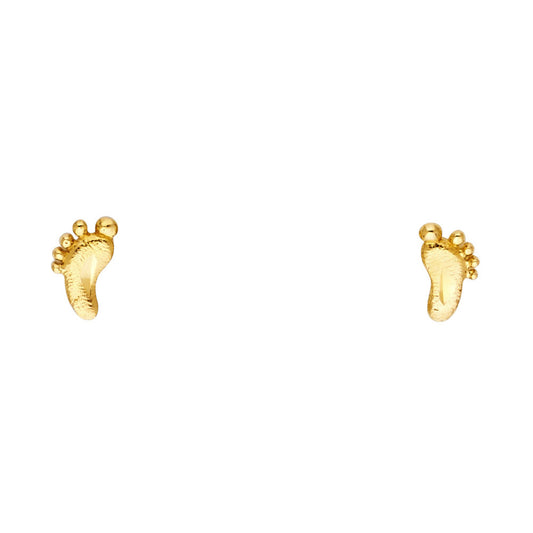 14k Yellow Gold Cute Feet Stud Toes Child High Polish Earrings