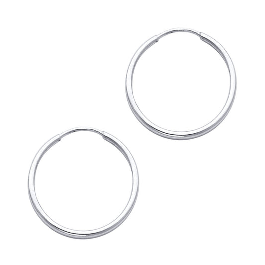 14k White Gold Simple High Polish Hoop Modern Classic Plain Earrings