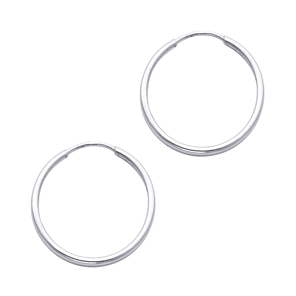 14k White Gold Simple High Polish Hoop Modern Classic Plain Earrings
