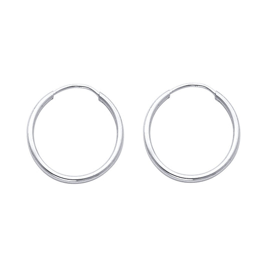 14k White Gold Simple Modern Hoop Round High Polish Earrings