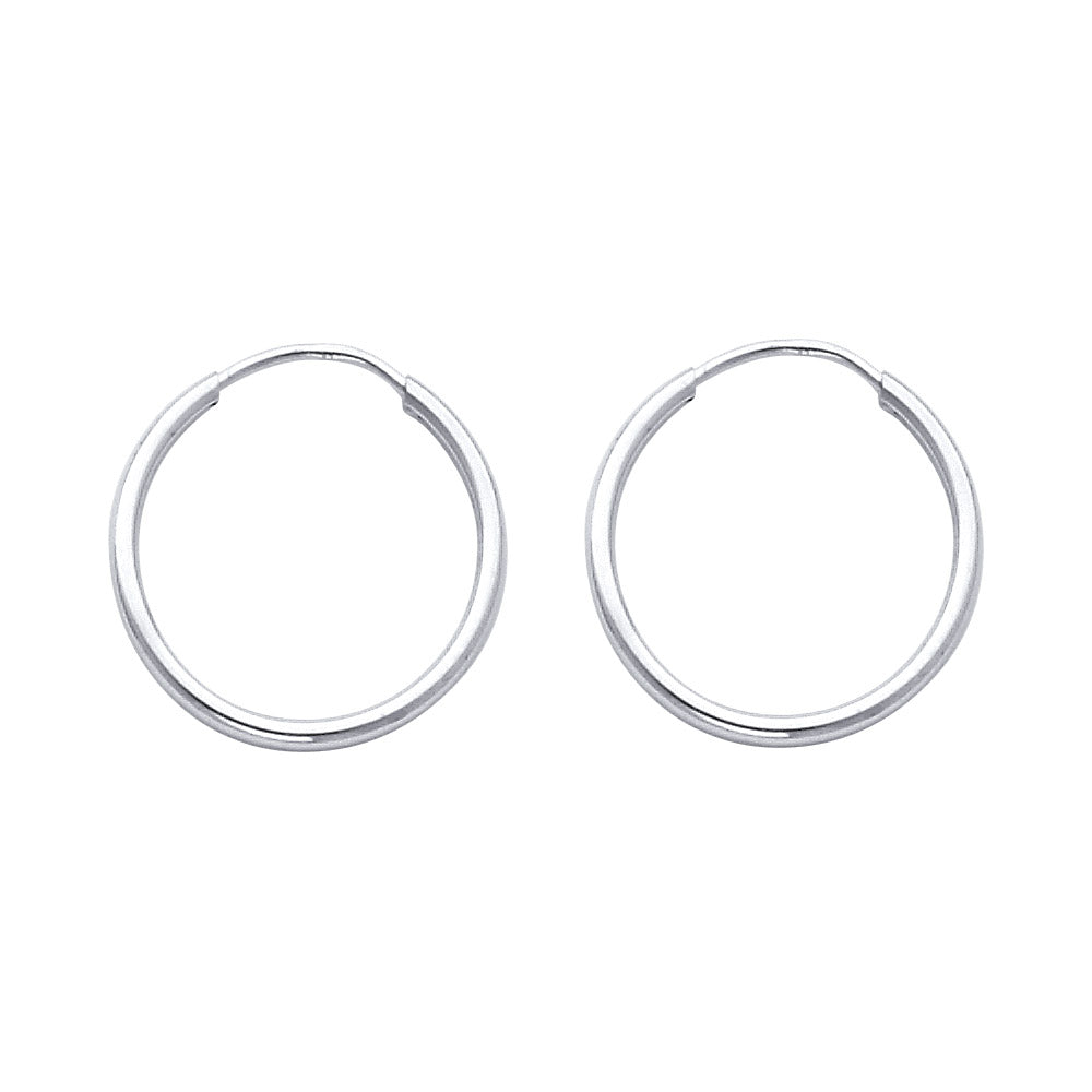14k White Gold Simple Modern Hoop Round High Polish Earrings