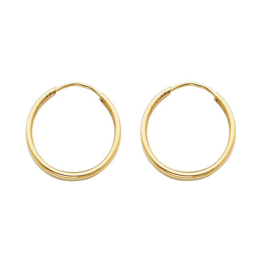 14k Yellow Gold Modern Hoop Simple Classic Plain Traditional Round Earrings