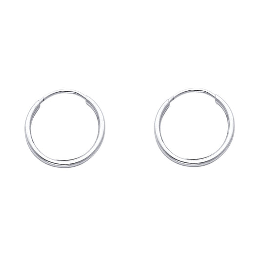 14k White Gold Simple Hoop Classic Minimalist Round Earrings