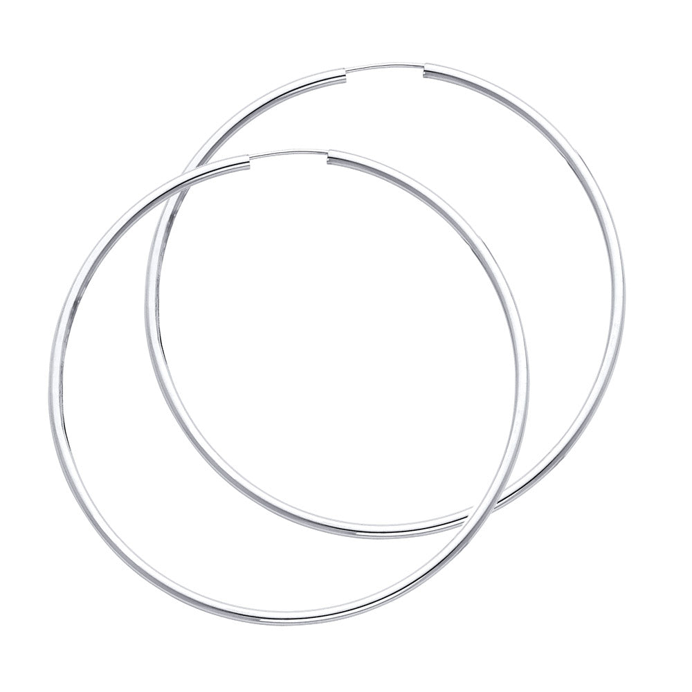 14k White Gold Classic Plain Hoop Round Earrings