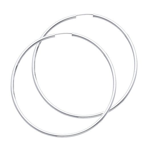 14k White Gold Classic Plain Hoop Round Earrings