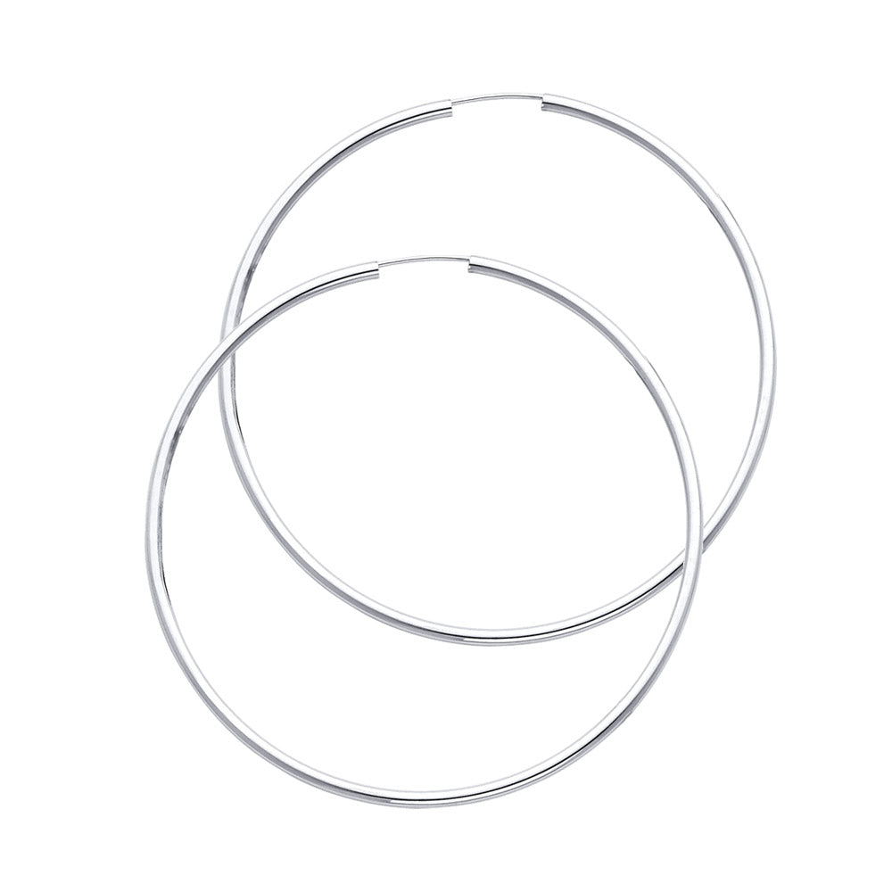 14k White Gold Simple Hoop Round Earrings