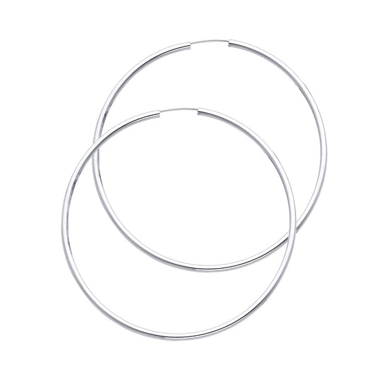 14k White Gold Simple Hoop Round Earrings