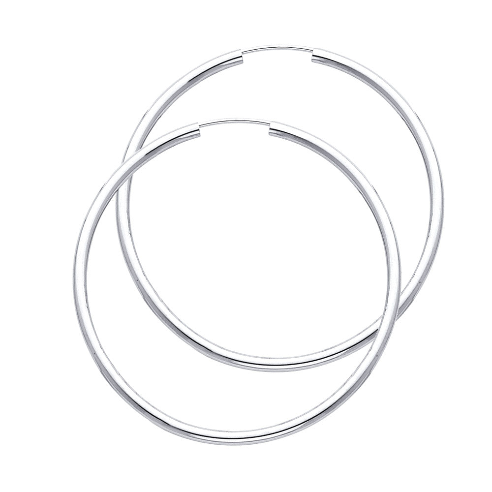 14k White Gold Simple High Polish Hoop Classic Round Earrings