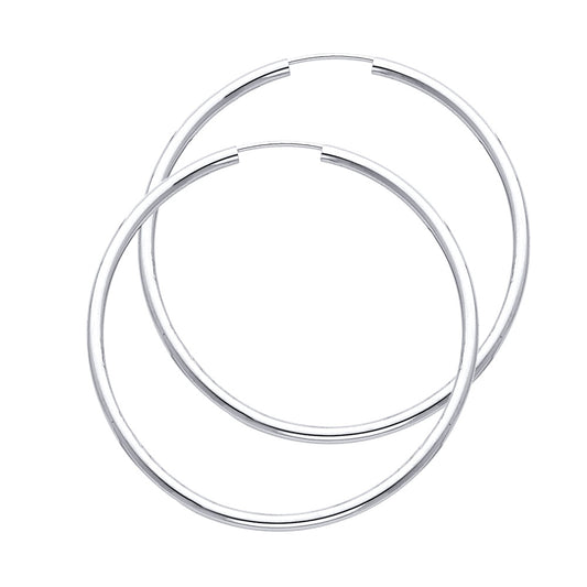 14k White Gold Simple High Polish Hoop Classic Round Earrings