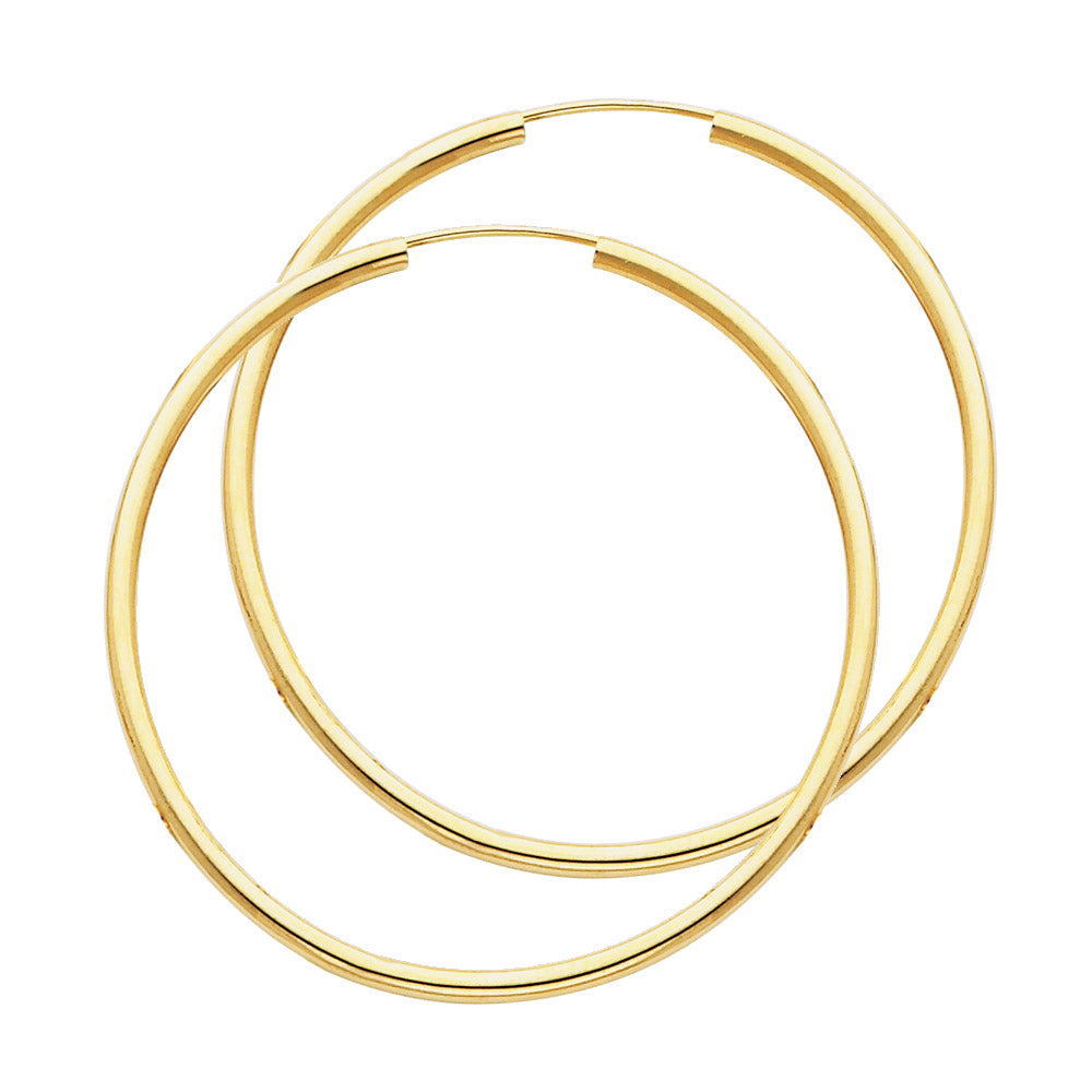 14k Yellow Gold Classic Hoop Circle Round Plain High Polish Earrings