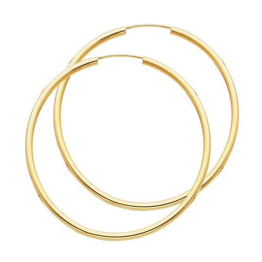 14k Yellow Gold Classic Hoop Circle Round Plain High Polish Earrings