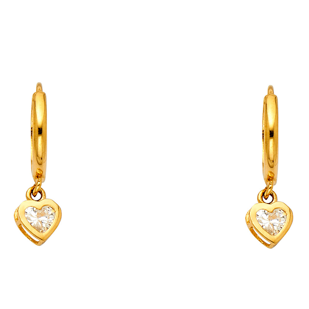 14k Yellow Gold Classic Hanging Promise Heart Love Romantic Dangling Earrings