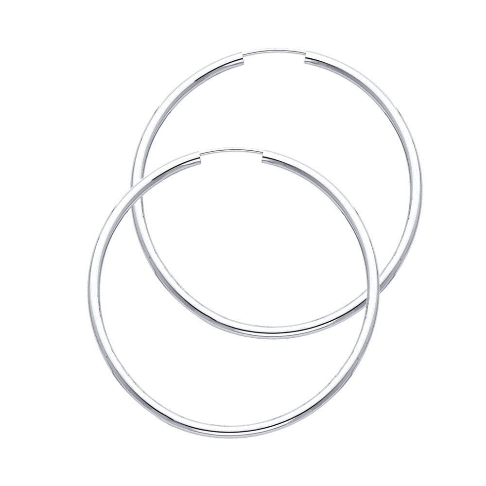 14k White Gold High Polish Hoop Slim Thin Classic Earrings
