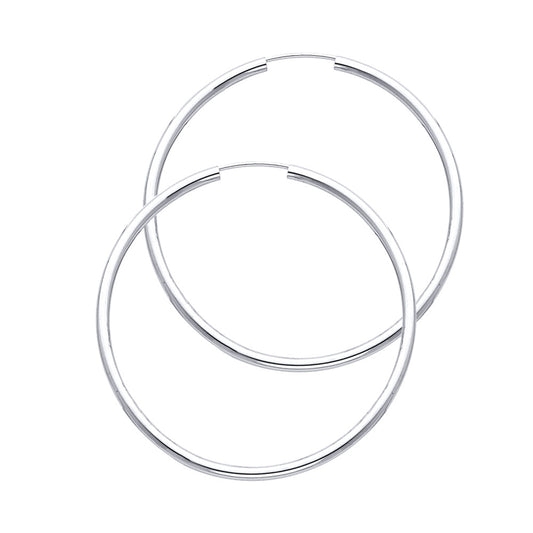 14k White Gold High Polish Hoop Slim Thin Classic Earrings