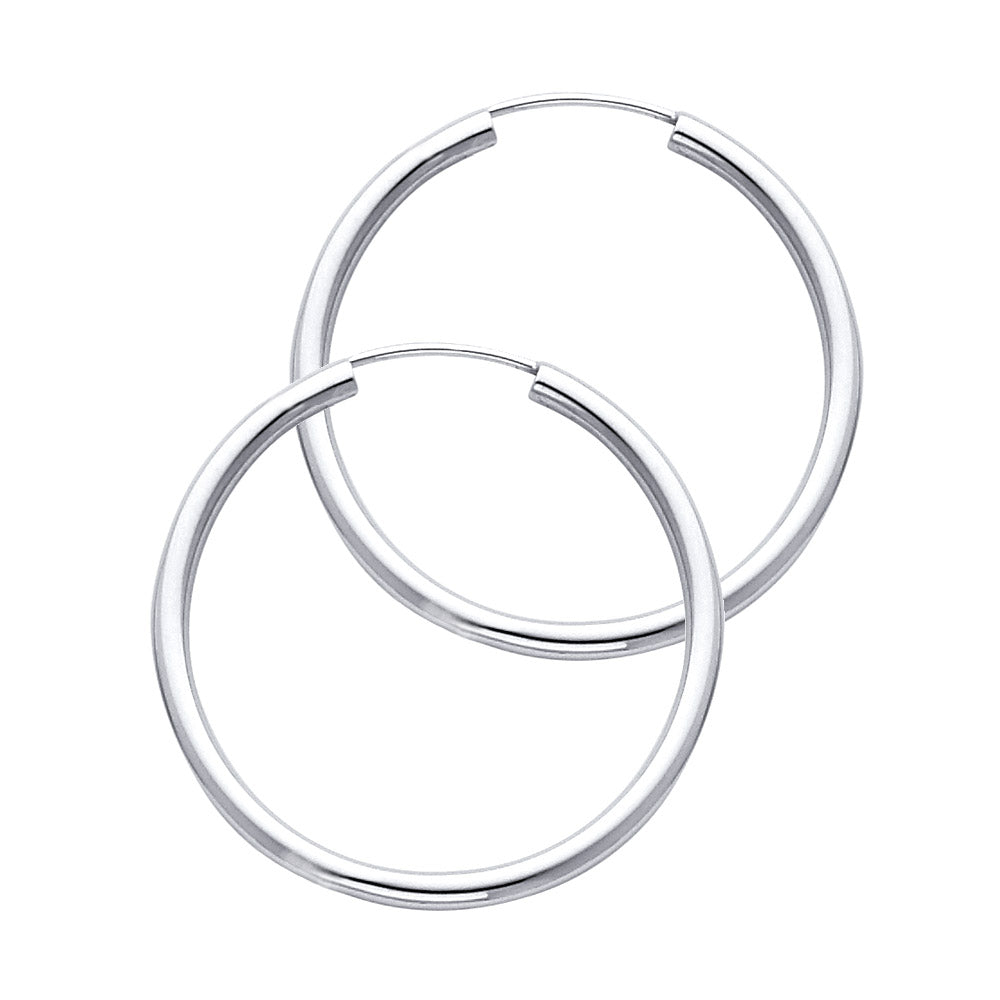 14k White Gold Simple High Polish Hoop Round Circle Plain Earrings