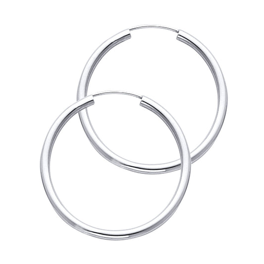 14k White Gold Simple High Polish Hoop Round Circle Plain Earrings
