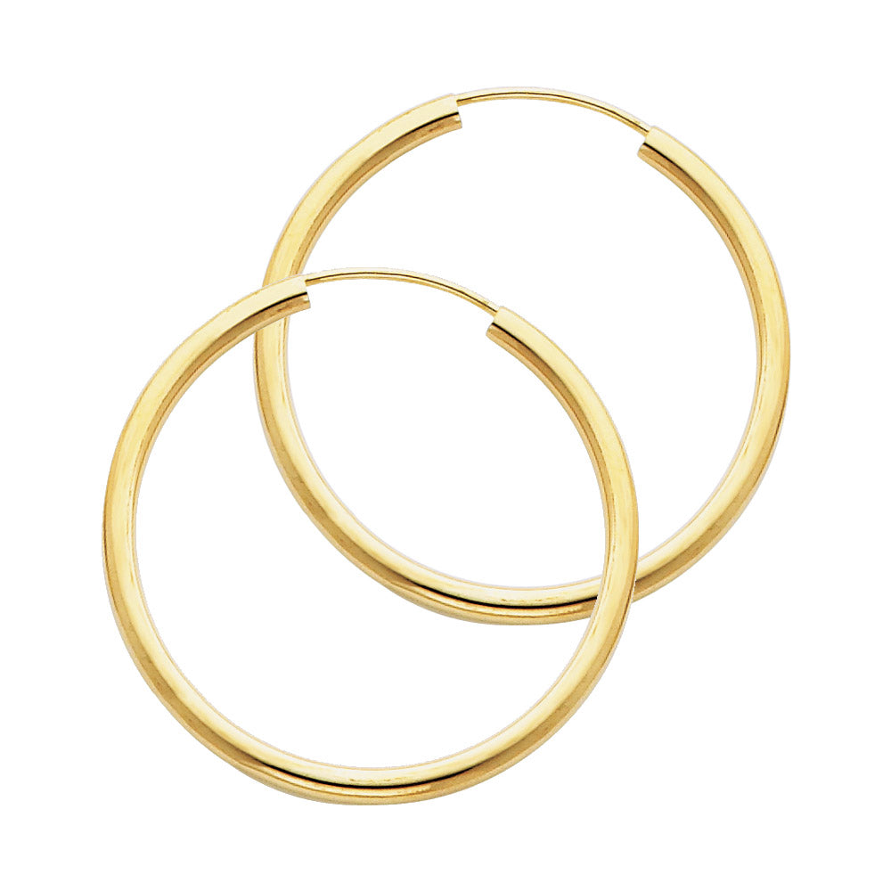 14k Yellow Gold High Polish Hoop Circle Round Plain Earrings