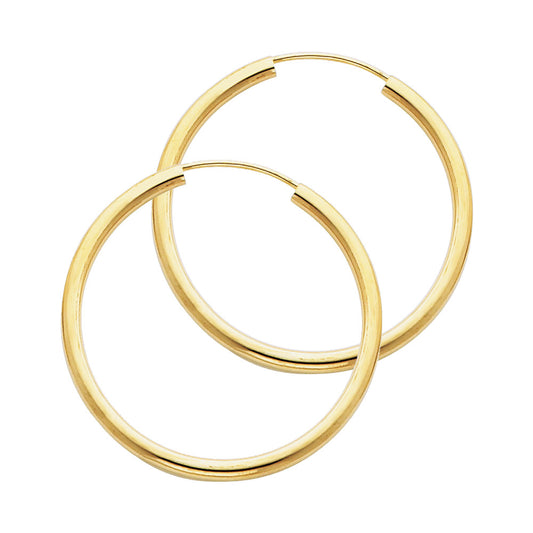 14k Yellow Gold High Polish Hoop Circle Round Plain Earrings