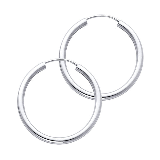 14k White Gold Classic High Polish Hoop Simple Round Fashion Circle Earrings