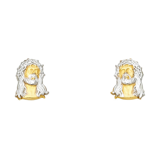 14k Two-Color Gold Jesus Christ Face Stud Earrings