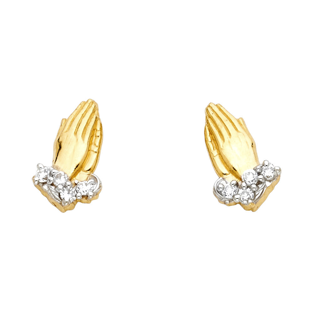 14k Yellow Gold Prayer Hands Stud Pray Catholic Christianity Faith Earrings