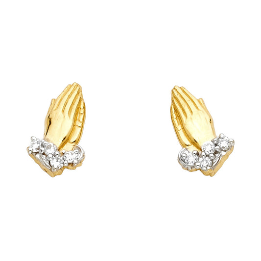 14k Yellow Gold Prayer Hands Stud Pray Catholic Christianity Faith Earrings
