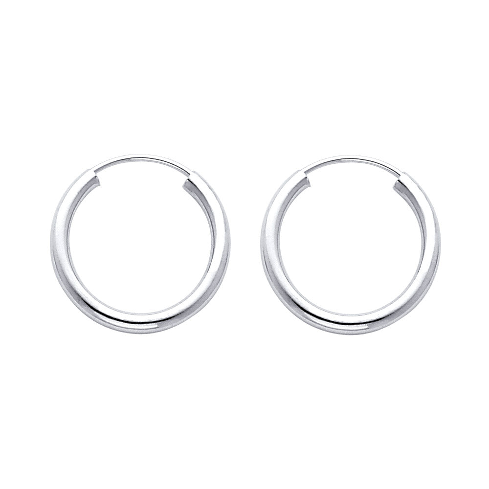 14k White Gold Simple High Polish Hoop Shiny Classic Earrings