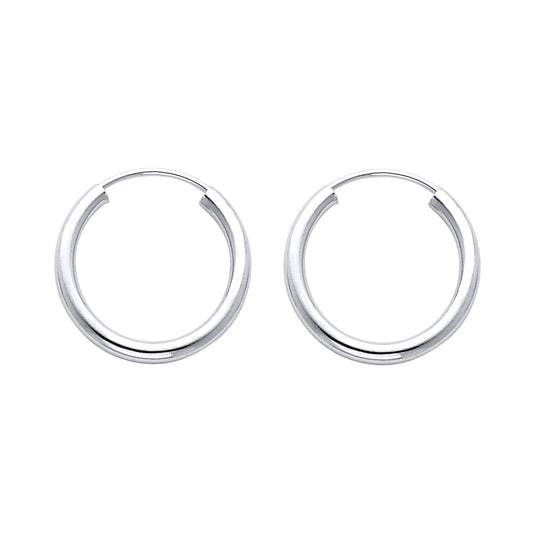 14k White Gold Simple High Polish Hoop Shiny Classic Earrings