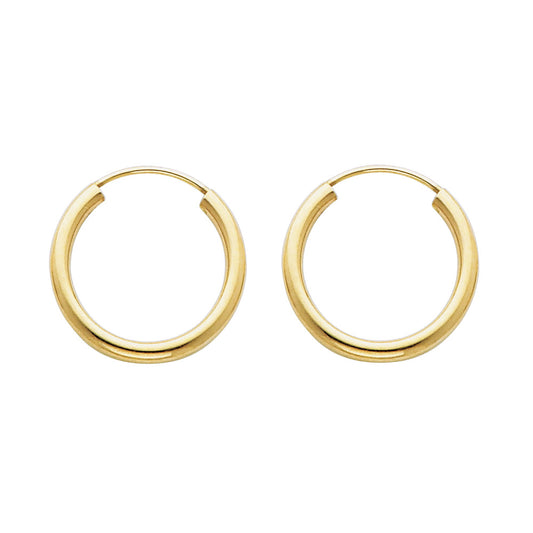 14k Yellow Gold Classic Plain Hoop High Polish Traditional Simple Earrings