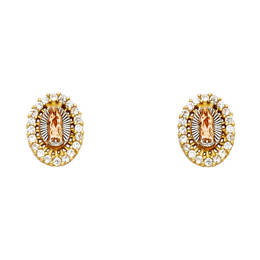 14k Tri-Color Gold Our Lady of Guadalupe Stud Saint Catholic Faith Earrings