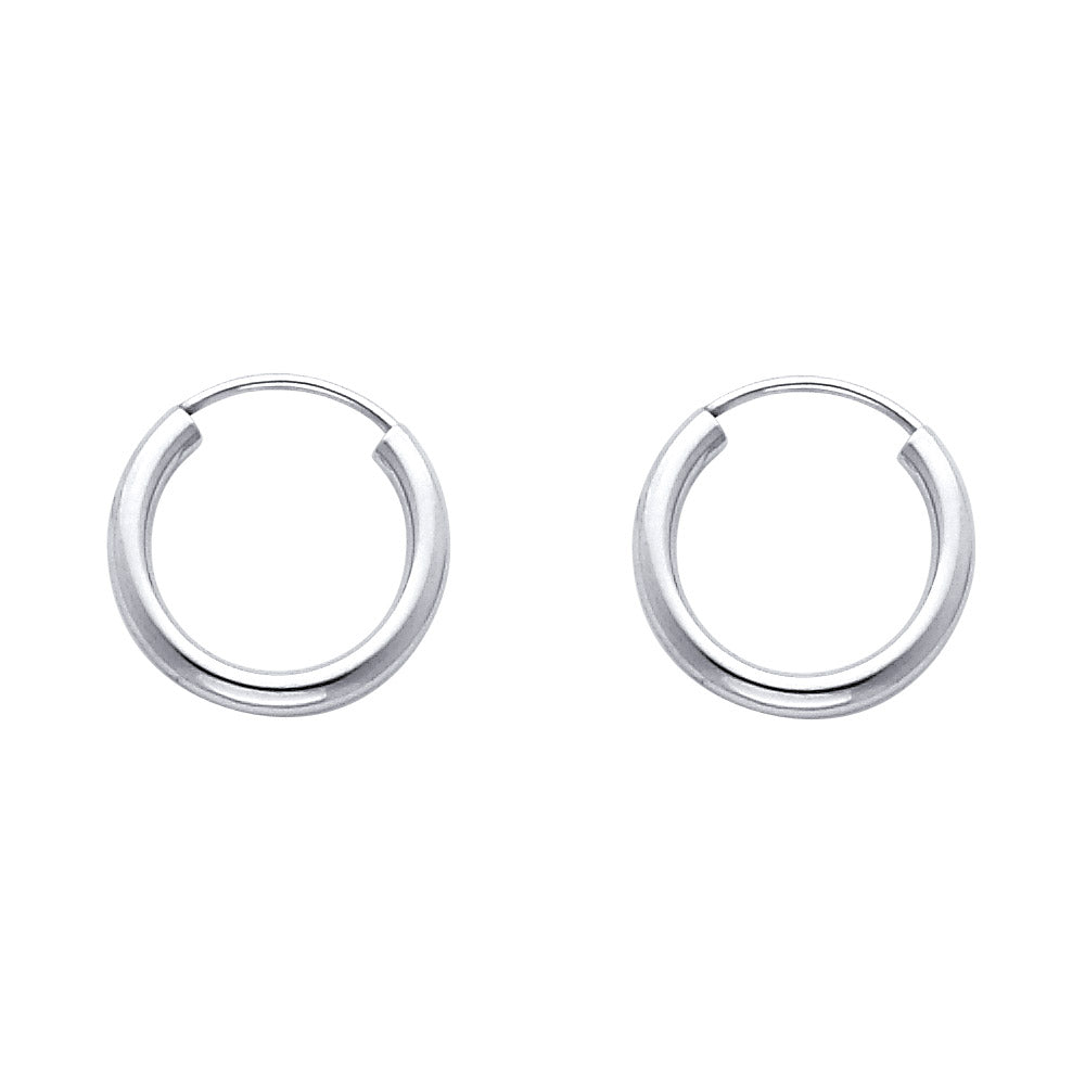14k White Gold Classic Round Hoop Circle Traditional Plain Earrings
