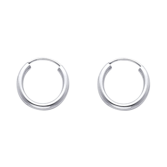14k White Gold Classic Round Hoop Circle Traditional Plain Earrings