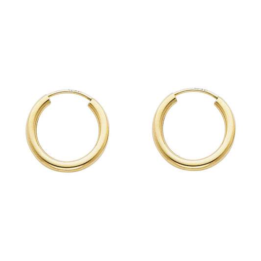14k Yellow Gold Simple Classic Hoop High Polish Plain Round Earrings