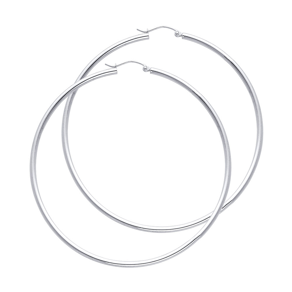 14k White Gold Classic Hoop Hinge Clasp Simple Traditional Thin Earrings